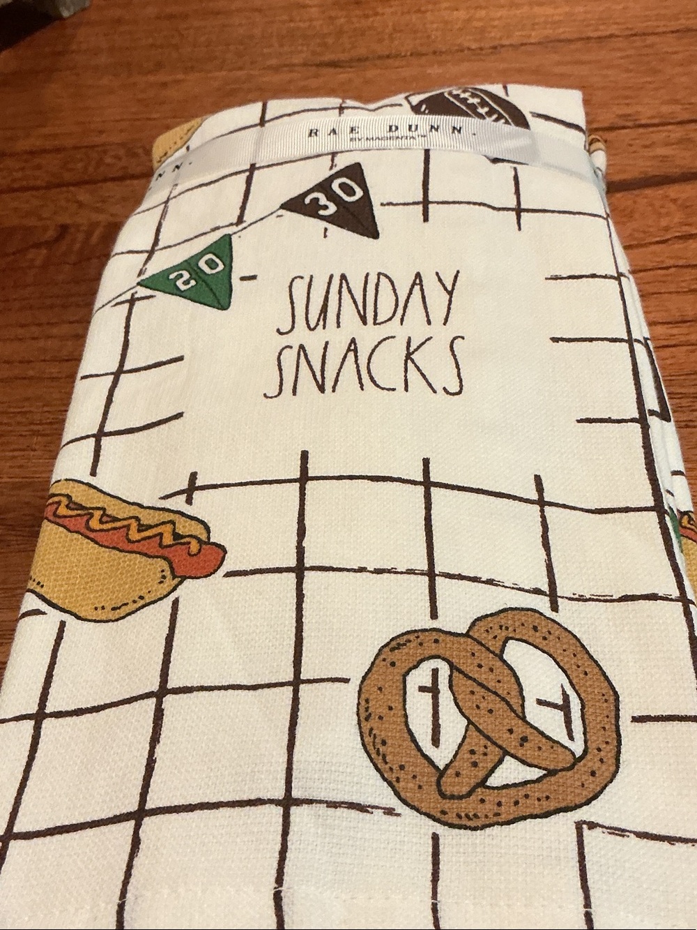 Rae Dunn SUNDAY SNACKS Football Kitchen Towels - Set of 3